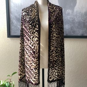 Velvet Burnout  Scarf Leopard Print Shawl with Fringe